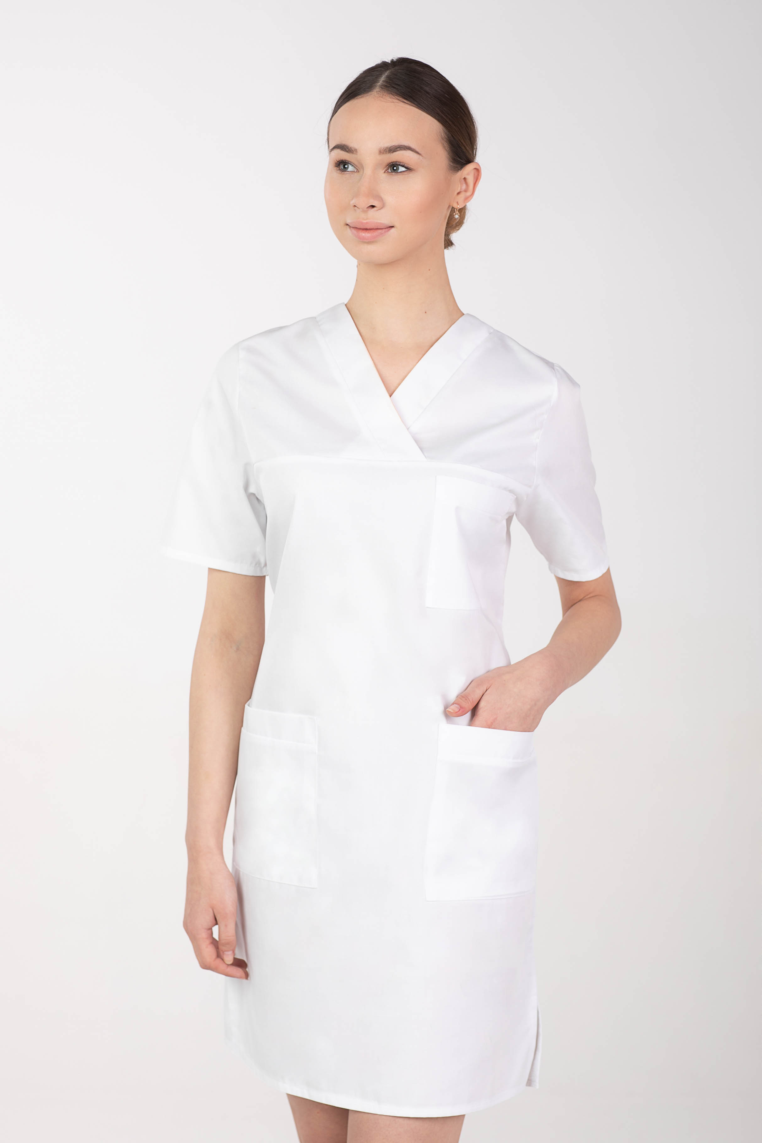 Dámske zdravotnícke šaty M-076F, biela