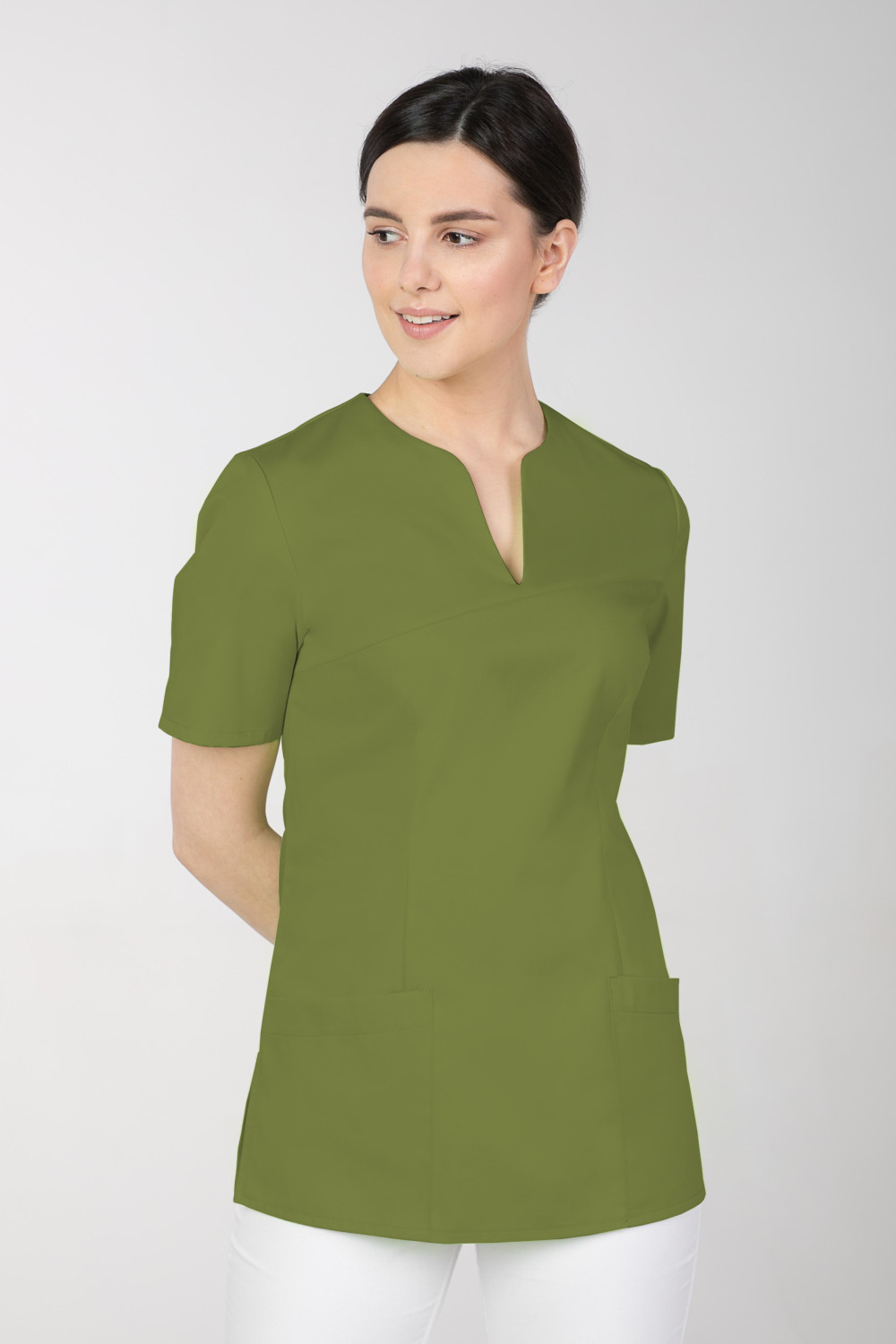 Dámska farebná zdravotnícka blúzka s elastanom M-323X, khaki