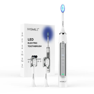 Elektrická sonická zubná kefka s modrým LED svetlom, biela